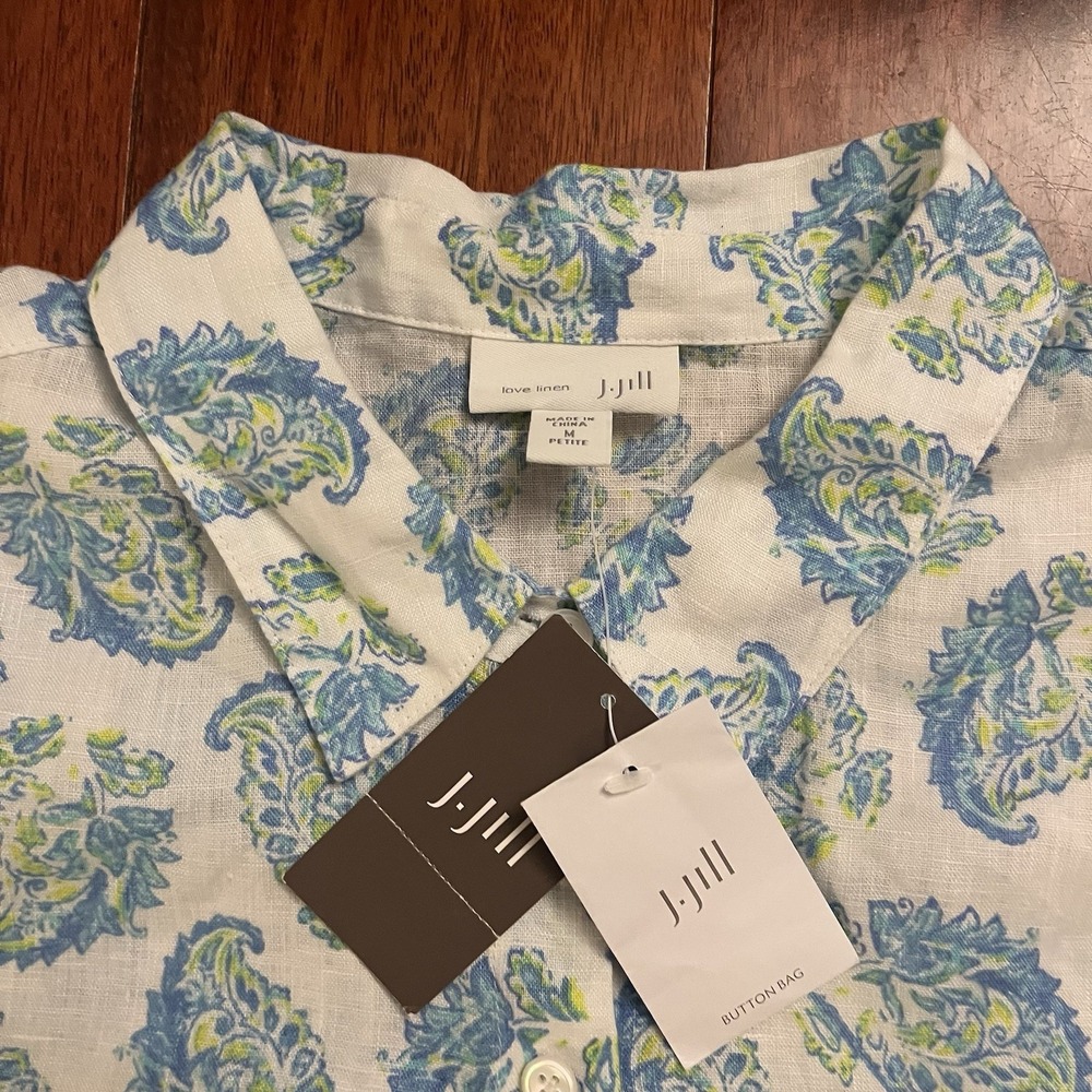 NWT J. Jill Love Linen Women Medium Petite Shirt Floral Long Sleeve Button Up